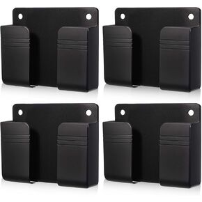 4 Pack Wall Mounted Phone Holder, Phone Stand Self Adhesive with Charging Hole, Compatible with All Smartphone Phone Cradle Bedside Organizer Remote Control Stand for Home Office