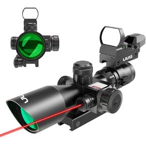 UUQ 2.5-10x40 Combo Rifle Scope, Dual Illuminated Mil-dot Reticle, W/Mini Reflex 3 MOA Red Dot Sight and Laser Sight