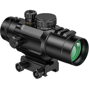 MidTen 3x32 Prism Tactical Rifle Scope Red & Green Illuminated BDC Reticle Scope with Piggyback Mount
