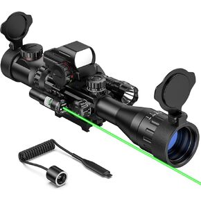 MidTen 2.5-10X40 AO 6-in-1 Rifle Scope Combo with Dual Illuminated Optics, Mil-dot Scope with 4 Holographic Reticle Red Dot & Laser Sight & Pressure Remote Switch & 20mm Mount & Flashlight