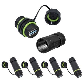 5PCS USB 3.0 Panel Mount IP68 Waterproof Coupler 9 Pins Female to Female Double Head Adapter USB A Pass Through Connector for Outdoor Data Transfer/Charging