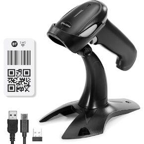 Wireless Bluetooth Barcode Scanner, QR Code Scanner, USB Portable Handheld Scanners w/Stand Connect w/Tablet/Phone/PC, 1D & 2D Inventory Scanner, Symbol Barcode Scanner for Retail & Warehouse, White