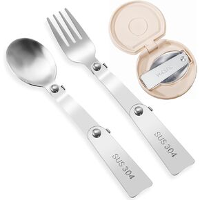 2 Pcs Folding Spoon, Sporks Stainless Steel Foldable Utensils Travel Fork, Portable Replacement Parts Camping Spork for Travel Camping Picnic Outdoor Activities(01)
