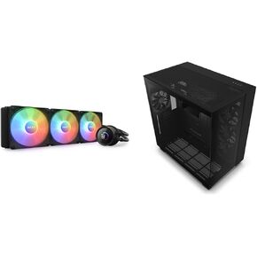 NZXT Kraken 360 RGB CPU Liquid Cooler & H9 Flow Dual-Chamber ATX Mid-Tower PC Case - 360mm AIO Cooler with Customizable LCD Display & High Airflow Case with Glass Panels