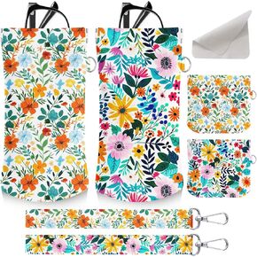 4PCS Eyeglass Sunglass Cases Pouch Soft PU Leather with Cleaning Cloth Cute Glasses Bag Coin Purse for Women Men Gifts