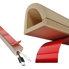 Cord Hider Self-Adhesive TV Cable Hider Home Audio Flexible Cable Management Flexible Cable Hider for Wall-Mounted TVs, Extension Covers for Floors, Home and Office Light Brown, 0.6"(W) x 0.39"(H)