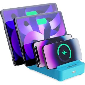 محطة شحن 4 منفذ لأجهزة متعددة ، محطات شاحن USB ، شحن منظم متعدد الأجهزة ، متوافق مع الهواتف المحمولة ، أجهزة iPad ، أقراص Kindle ، وغيرها من الإلكترونيات (أبيض)