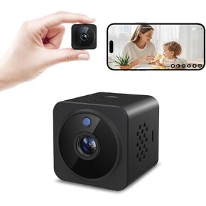1080p HD Mini Camera ، Wireless WiFi Nanny Cam مع اكتشاف الحركة للأمن الداخلي للمنزل ، التحكم في التطبيق ، تخزين محلي وتخزين SD ، أصغر كاميرا للحيوانات الأليفة/الطفل/المربية （أسود）