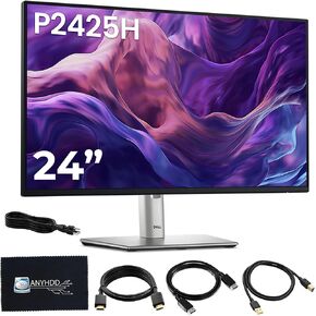 Dell P2425H Computer Monitor Screen 24" 16:9 IPS Display 100Hz w/Stand - 1 Year Warranty, Full HD, 1920 x 1080 with Power Cord + DisplayPort Cable + HDMI Cable + USB 3.0 Cable + Microfiber Cloth