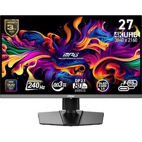 MSI MPG 272URX QD-OLED 27-inch 3840 x 2160 (UHD) Computer Monitor, 240Hz, Adaptive-Synch, HDMI, DP Port, VESA Mountable, Tilt, Speaker, 0.03ms, Black
