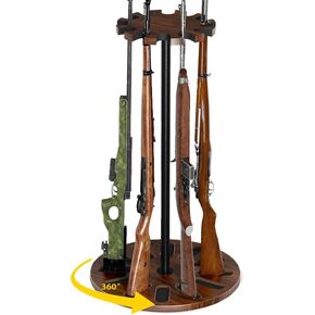 Indoor Gun Racks, Rotating Gun Rifle Rack Stand, Heavy Solid Wood Gun Storage-Holds up to 12 Guns Display Brown