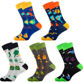 Moyel Pickleball Gifts for Men 5 Pairs Mens Pickleball Socks Funny Socks for Men Fun Novelty Funky Cool Crazy Dress Socks Men’s Crew Socks Pickleball Accessories