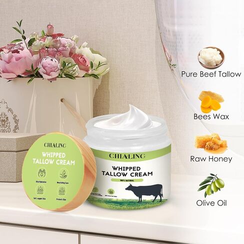 Beef Tallow Balm for Skin Care - All Natural Moisturizing Body Oil with Honey and Beeswax - Tallow from Grass-Fed Cows – Beef Tallow Moisturizer,-Made in USA (2.0 Oz) in Saudi Arabia