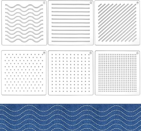 BENECREAT 6Pcs Acrylic Sashiko Stencil, Square Texture, Circle, Line Pattern Embroidery Tool Drawing Line Template for Hand Quilting and Embroidery, 3mm Thick in Saudi Arabia