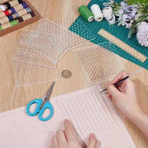 BENECREAT 6Pcs Acrylic Sashiko Stencil, Square Texture, Circle, Line Pattern Embroidery Tool Drawing Line Template for Hand Quilting and Embroidery, 3mm Thick in Saudi Arabia