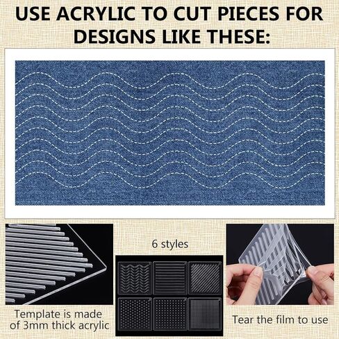 BENECREAT 6Pcs Acrylic Sashiko Stencil, Square Texture, Circle, Line Pattern Embroidery Tool Drawing Line Template for Hand Quilting and Embroidery, 3mm Thick in Saudi Arabia