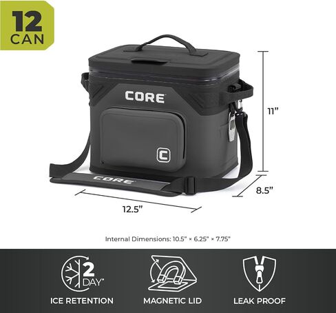 CORE Magnetic Leak Proof Soft Cooler with Waterproof Zipper | Insulated Bag Portable Ice Chest Box | Best Soft Cooler for Food & Beverages for Tailgating, Car Camping, Travel, and Family Beach Picnics in Kuwait