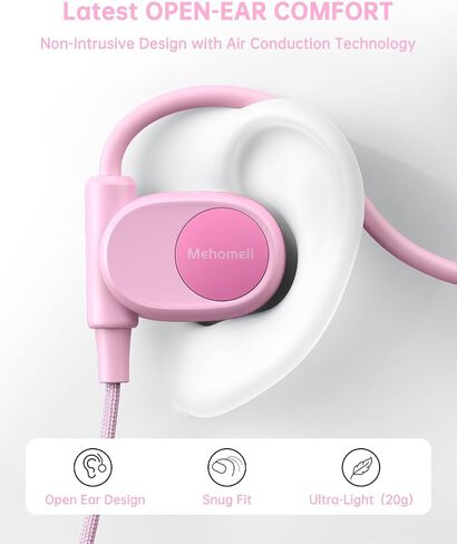 Kid Headphones for School, Air Conduction Open Ear Headphones, 3.5mm Jack Wired Cord, Ultra-Comfort, Ergonomic and Lightweight Design Perfect for School and Outdoor Activities-Pink in Kuwait