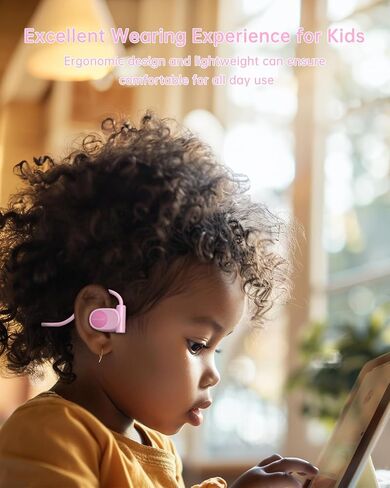 Kid Headphones for School, Air Conduction Open Ear Headphones, 3.5mm Jack Wired Cord, Ultra-Comfort, Ergonomic and Lightweight Design Perfect for School and Outdoor Activities-Pink in Kuwait
