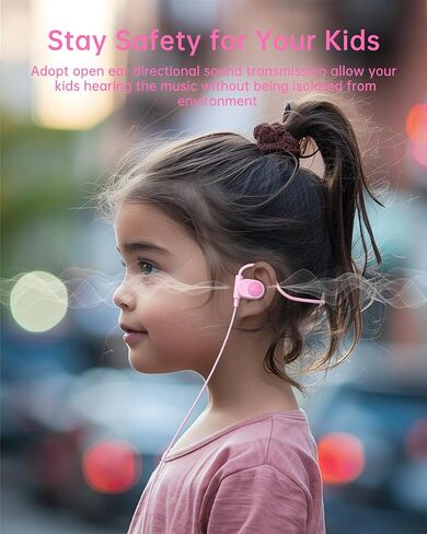 Kid Headphones for School, Air Conduction Open Ear Headphones, 3.5mm Jack Wired Cord, Ultra-Comfort, Ergonomic and Lightweight Design Perfect for School and Outdoor Activities-Pink in Kuwait