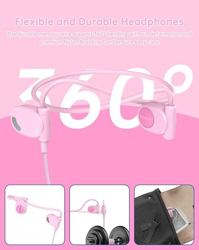 Kid Headphones for School, Air Conduction Open Ear Headphones, 3.5mm Jack Wired Cord, Ultra-Comfort, Ergonomic and Lightweight Design Perfect for School and Outdoor Activities-Pink in Kuwait