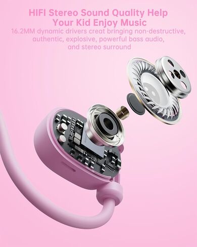 Kid Headphones for School, Air Conduction Open Ear Headphones, 3.5mm Jack Wired Cord, Ultra-Comfort, Ergonomic and Lightweight Design Perfect for School and Outdoor Activities-Pink in Kuwait