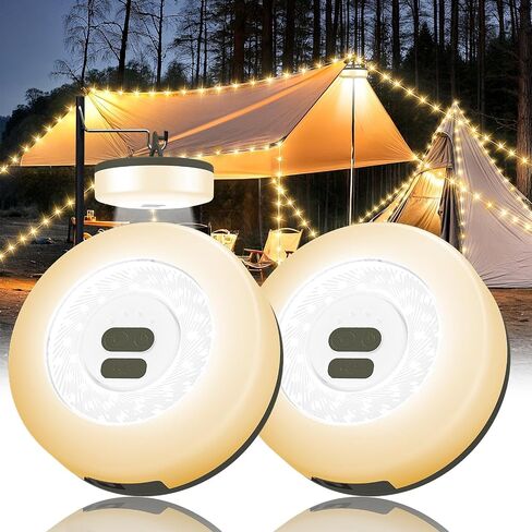 Camping String Lights, 4 in 1 Quick Storage 32.8FT Rechargeable Tent Lights with 6 Modes Hanging Waterproof Camp Lamp Camping Essentials for AwnTent Hiking Garden Bedroom Festival (Warm White)-2Pack in Kuwait