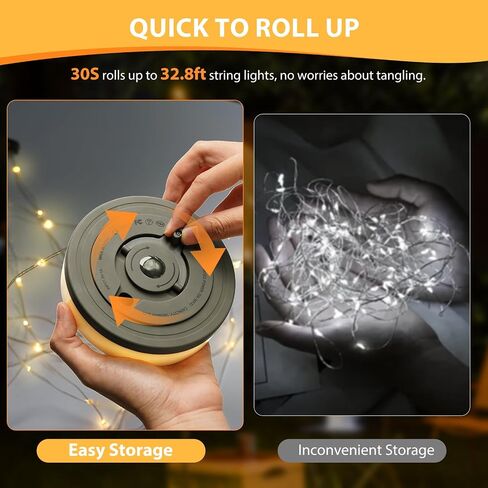 Camping String Lights, 4 in 1 Quick Storage 32.8FT Rechargeable Tent Lights with 6 Modes Hanging Waterproof Camp Lamp Camping Essentials for AwnTent Hiking Garden Bedroom Festival (Warm White)-2Pack in Kuwait