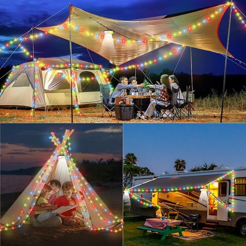 Camping String Lights, 4 in 1 Quick Storage 32.8FT Rechargeable Tent Lights with 6 Modes Hanging Waterproof Camp Lamp Camping Essentials for AwnTent Hiking Garden Bedroom Festival (Warm White)-2Pack in Kuwait