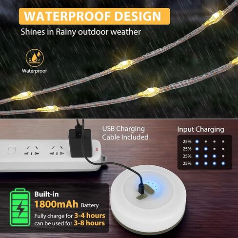 Camping String Lights, 4 in 1 Quick Storage 32.8FT Rechargeable Tent Lights with 6 Modes Hanging Waterproof Camp Lamp Camping Essentials for AwnTent Hiking Garden Bedroom Festival (Warm White)-2Pack in Kuwait