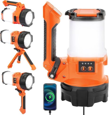 Rechargeable Camping Lantern, 6 Modes LED Flashlight Handheld Spotlight with 2000LM, 4400mAh Power Bank, IPX4 Waterproof Searchlight Work Light for Emergency Hiking Survival Kits in Kuwait
