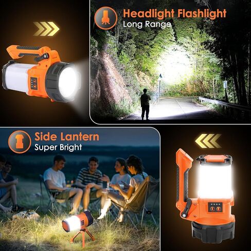 Rechargeable Camping Lantern, 6 Modes LED Flashlight Handheld Spotlight with 2000LM, 4400mAh Power Bank, IPX4 Waterproof Searchlight Work Light for Emergency Hiking Survival Kits in Kuwait