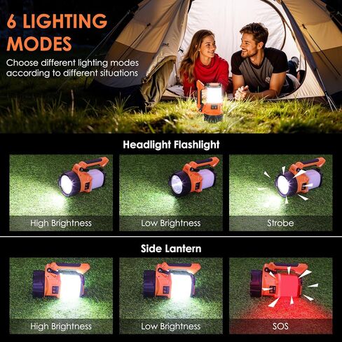 Rechargeable Camping Lantern, 6 Modes LED Flashlight Handheld Spotlight with 2000LM, 4400mAh Power Bank, IPX4 Waterproof Searchlight Work Light for Emergency Hiking Survival Kits in Kuwait
