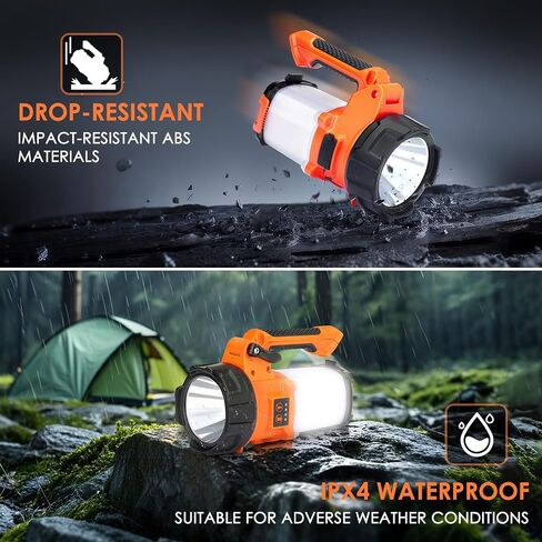 Rechargeable Camping Lantern, 6 Modes LED Flashlight Handheld Spotlight with 2000LM, 4400mAh Power Bank, IPX4 Waterproof Searchlight Work Light for Emergency Hiking Survival Kits in Kuwait