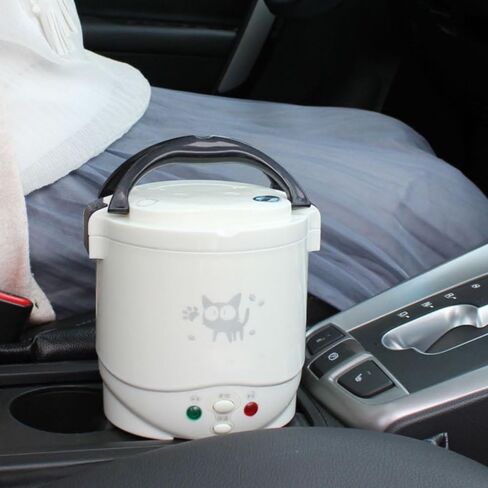 1L Mini Rice Cooker, 12V Electric Lunch Box Multifunctional Portable Rice Cooker Food Automatic Non Stick Pot for Car Travel Camping (White) in Saudi Arabia