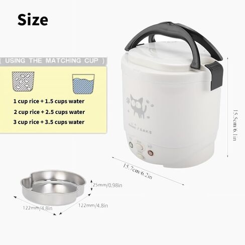 1L Mini Rice Cooker, 12V Electric Lunch Box Multifunctional Portable Rice Cooker Food Automatic Non Stick Pot for Car Travel Camping (White) in Saudi Arabia