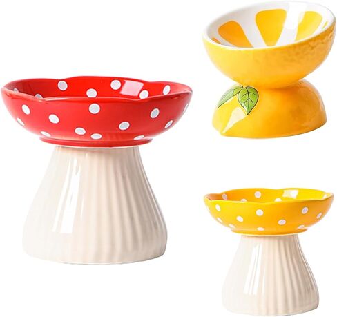 أوعية القط أوعية طعام الأوعية المرفوعة أوعية قطة مرتفعة مضادة للقيء وحماية العمود الفقري للحيوانات الأليفة ، فاكهة الفاكهة الماء صحن القطط للقطط الغذائية للقطط الثقيلة للقطط المسطحة وقطعة القطط (الموز) (الموز) in Kuwait