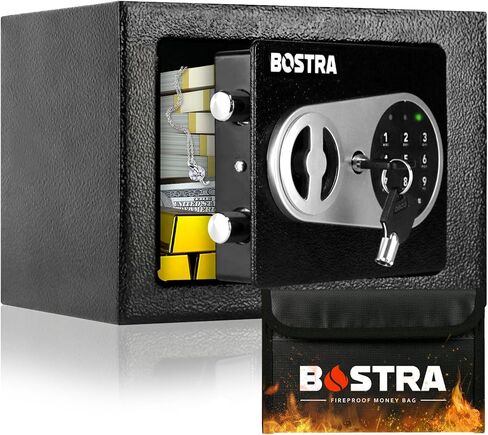 Bostra Fireproof Safe Box with Sensor Light & Fireproof Bag, Money Safe Box with Digital Keypad,Security Safe Box for Home, 0.23 Cubic Small Safe with Keys & Pass Code for Cash Jewelry Black in Saudi Arabia