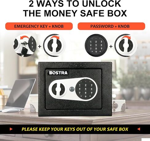 Bostra Fireproof Safe Box with Sensor Light & Fireproof Bag, Money Safe Box with Digital Keypad,Security Safe Box for Home, 0.23 Cubic Small Safe with Keys & Pass Code for Cash Jewelry Black in Saudi Arabia