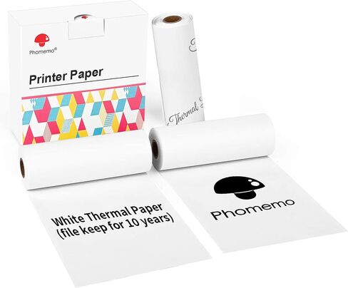 Phomemo White Thermal Paper 3.14'' (80mm) x 6.5m Compatible with M832/M833/M834/M835/M03/M04S/M04AS, for DIY Projects, Photo, Lists, Study Notes, Black on White, Diameter 1.1" (28mm), 3 Rolls in Saudi Arabia