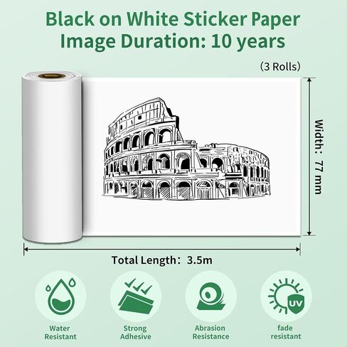 Phomemo White Thermal Paper 3.14'' (80mm) x 6.5m Compatible with M832/M833/M834/M835/M03/M04S/M04AS, for DIY Projects, Photo, Lists, Study Notes, Black on White, Diameter 1.1" (28mm), 3 Rolls in Saudi Arabia