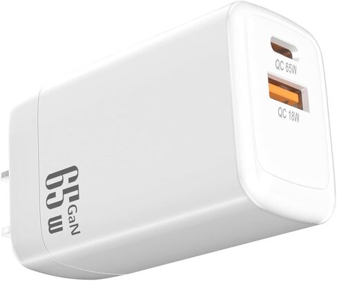 USB C Charger,65W Quick Charger, PPS 2-Port Fast Compact Foldable for MacBook/Air, iPad Pro, Galaxy S23, Dell XPS 13,iPhone 15/Pro, Steam Deck, and More (White) in Kuwait