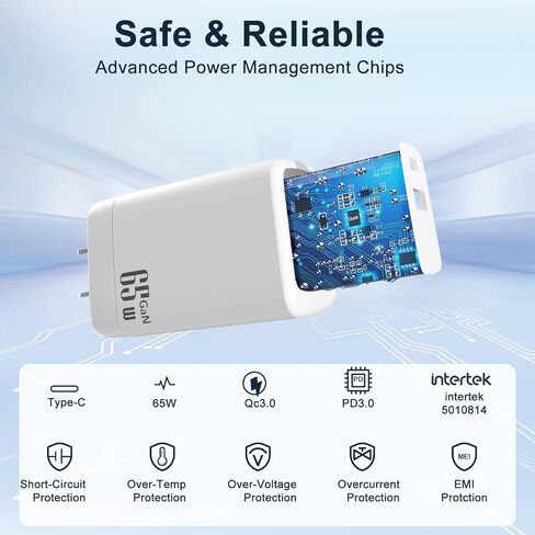 USB C Charger,65W Quick Charger, PPS 2-Port Fast Compact Foldable for MacBook/Air, iPad Pro, Galaxy S23, Dell XPS 13,iPhone 15/Pro, Steam Deck, and More (White) in Kuwait