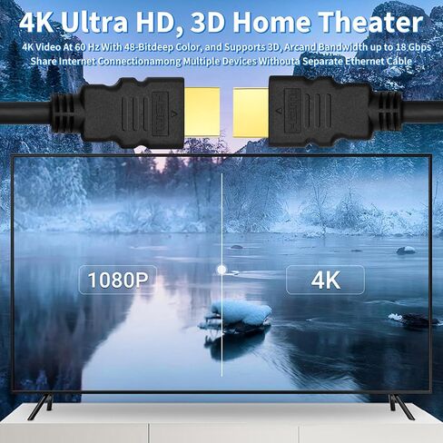 5-Pack HDMI Cable 3 ft 2.0 4K Ultra HD/Cord,High-Speed, 18Gbps,2.0b @60Hz,(1080P 2160P HDR),Black HDMI Cord，for Laptop, Monitors, HDTV in Saudi Arabia
