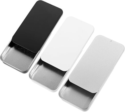 JIYIN 3 PCS Metal Tin Box Containers, 3.15x1.34x0.47Inch Slide Top Tin Containers Rectangular Empty Hinged Tin Boxs, Portable Box Containers Mini Tins with Lids for Candies, Jewelry, Crafts in Saudi Arabia