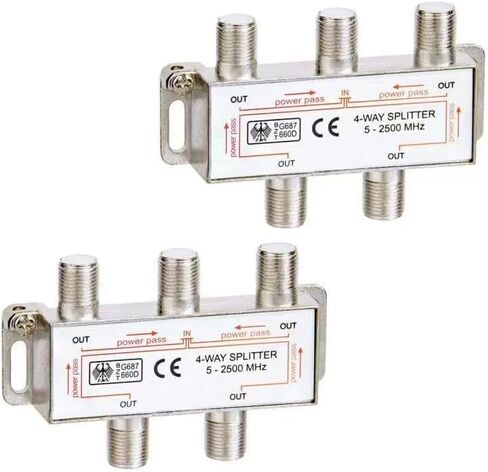 Coronir 4 Way Coaxial Cable Splitter 5-2500MHz لتلفزيون STB ، الهوائي و MOCA Network ، FLEST HOTENNA FLITITER لـ RG6 RG59 Coax Cable Satellite HDTV ، حزمة 1 in Kuwait
