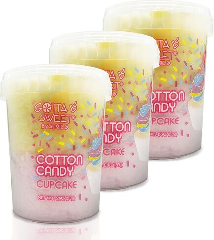 Gotta B Sweet Cupcake Cotton Candy - 2 oz Reclosable Jar - Pink and Yellow - Birthday Party Treats for Kids in Saudi Arabia