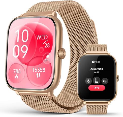 Pink Smart Watch for Women, Bluetooth Call, Blood Pressure, 2.06" AMOLED, 118 Sports, Fitness Tracker, Heart Rate/SpO2/Sleep/Stress Monitor, IP68 Waterproof, Liquid Silicone, Gift for Her Android iOS in Kuwait