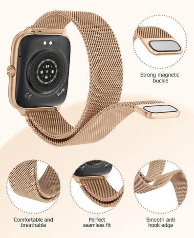 Pink Smart Watch for Women, Bluetooth Call, Blood Pressure, 2.06" AMOLED, 118 Sports, Fitness Tracker, Heart Rate/SpO2/Sleep/Stress Monitor, IP68 Waterproof, Liquid Silicone, Gift for Her Android iOS in Kuwait