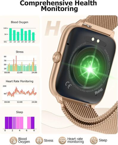 Pink Smart Watch for Women, Bluetooth Call, Blood Pressure, 2.06" AMOLED, 118 Sports, Fitness Tracker, Heart Rate/SpO2/Sleep/Stress Monitor, IP68 Waterproof, Liquid Silicone, Gift for Her Android iOS in Kuwait